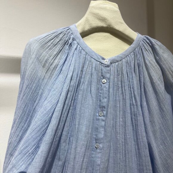 Light blue ruffled bell-sleeve blouse, unlocking effortless French chic - Picture 9 of 9